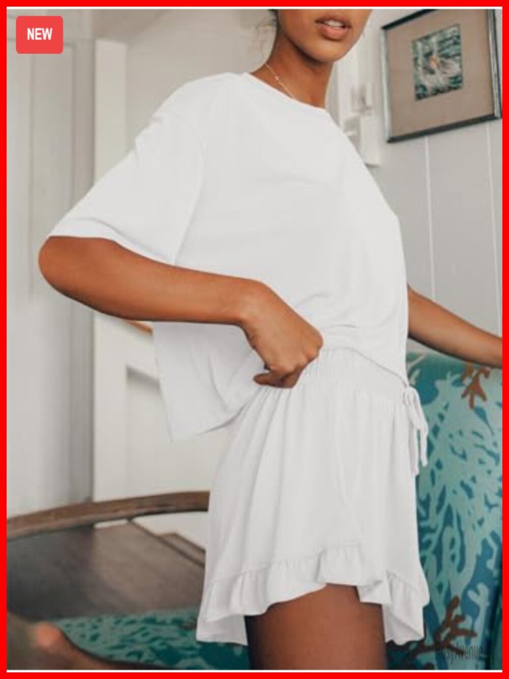 Womens Pajama Lounge Set Summer Casual Soft 2 Piece Short Set - Picture 3 of 6